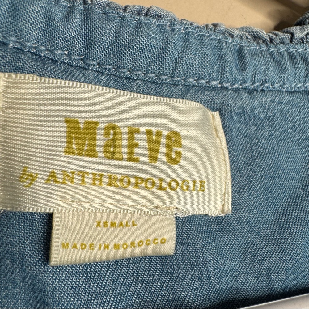 Anthropologie Maeve Chambray Light Blue Ruffle Boho Peasant Blouse Size XS C3 - Picture 4 of 10
